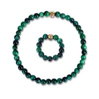 Natural Gemstone Jewelry Sets, finger ring & bracelet, Tiger Eye, with Elastic Thread & Tibetan Style, handmade, 2 pieces & fashion jewelry & different styles for choice & for woman, green, 2cm, Sold Per 16 cm Strand