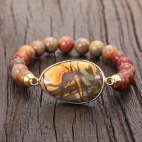 Gemstone Bracelets, Picasso Jasper, with Elastic Thread & Tibetan Style, handmade, fashion jewelry & for woman, multi-colored, 9mm, Length:16 cm, Sold By PC