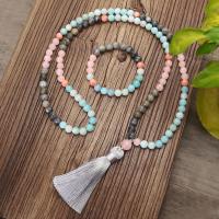 Natural Gemstone Necklace ​Amazonite​ with Polyester Yarns & Labradorite & Rose Quartz handmade fashion jewelry & for woman multi-colored 8mm Sold By Strand