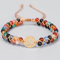 Gemstone Bracelets, with Nylon Cord & 304 Stainless Steel, with 12cm extender chain, Vacuum Ion Plating, fashion jewelry & handmade & for woman, multi-colored, Sold Per 16 cm Strand