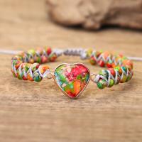 Bracelets de pierres précieuses, Jaspe d'impression, avec corde en nylon & alliage de zinc, fait à la main, bijoux de mode & pour femme, multicolore, Vendu par 16-30 cm brin