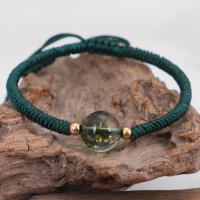 Nylon Cord Bracelets, with Green Phantom Quartz & Tibetan Style, with 10cm extender chain, handmade, fashion jewelry & for woman, green, 11mm, Length:15 cm, Sold By PC
