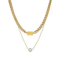 Multi Layer Necklace 304 Stainless Steel with Plastic Pearl Vacuum Ion Plating Double Layer & fashion jewelry & for woman 16mm Length 48 cm Sold By PC