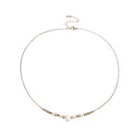 Stainless Steel Jewelry Necklace, 304 Stainless Steel, with Freshwater Pearl, with 5cm extender chain, Round, Vacuum Ion Plating, fashion jewelry & for woman, golden, 7x8mm, Length:Approx 39 cm, Sold By PC