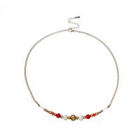 Rustfrit stål smykker halskæde, 304 rustfrit stål, med Agate & Ferskvandsperle, med 5cm extender kæde, Runde, mode smykker & for kvinde, blandede farver, Længde Ca. 39 cm, Solgt af PC