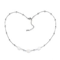 Stainless Steel Jewelry Necklace, 304 Stainless Steel, with Freshwater Pearl, with 5cm extender chain, Oval, Vacuum Ion Plating, fashion jewelry & for woman, more colors for choice, 6x8mm, Length:Approx 38 cm, Sold By PC