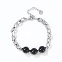 Stainless Steel Jewelry Bracelet, 304 Stainless Steel, with Agate, with 4cm extender chain, Round, Vacuum Ion Plating, fashion jewelry & for woman, more colors for choice, Length:Approx 16.5 cm, Sold By PC