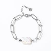 Stainless Steel Jewelry Bracelet, 304 Stainless Steel, with Glass Beads & Freshwater Pearl, with 4cm extender chain, Rectangle, Vacuum Ion Plating, fashion jewelry & for woman, more colors for choice, Length:Approx 17 cm, Sold By PC