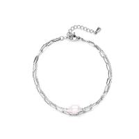 Stainless Steel Jewelry Bracelet 304 Stainless Steel with Freshwater Pearl with 3cm extender chain Oval Vacuum Ion Plating Double Layer & fashion jewelry & for woman Length Approx 16 cm Sold By PC