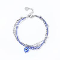 Evil Eye Jewelry Bracelet 304 Stainless Steel with Glass Beads Flat Round Vacuum Ion Plating fashion jewelry & multilayer & for woman & enamel Length Approx 15.5 cm Sold By PC