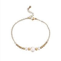 Stainless Steel Jewelry Bracelet 304 Stainless Steel with Freshwater Pearl with 3cm extender chain Round Vacuum Ion Plating fashion jewelry & for woman white Length Approx 16 cm Sold By PC
