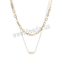 Multi Layer Necklace, 304 Stainless Steel, with Freshwater Pearl, with 5cm extender chain, Vacuum Ion Plating, Double Layer & fashion jewelry & for woman, more colors for choice, 4mm, Length:Approx 38 cm, Sold By PC