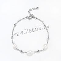Stainless Steel Jewelry Bracelet 304 Stainless Steel with Freshwater Pearl with 3cm extender chain Oval Vacuum Ion Plating fashion jewelry & for woman Length Approx 16 cm Sold By PC