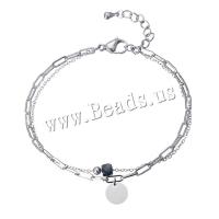 Stainless Steel Jewelry Bracelet, 304 Stainless Steel, with Glass Beads, with 3cm extender chain, Square, Vacuum Ion Plating, Double Layer & fashion jewelry & for woman & faceted, more colors for choice, Length:Approx 16.5 cm, Sold By PC