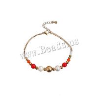 Stainless Steel Jewelry Bracelet 304 Stainless Steel with Agate & Freshwater Pearl with 3cm extender chain Round Vacuum Ion Plating fashion jewelry & for woman mixed colors Length Approx 16 cm Sold By PC