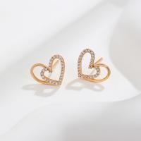 Zinc Alloy Stud Earring Heart 18K gold plated fashion jewelry & for woman & with rhinestone nickel lead & cadmium free Sold By Pair