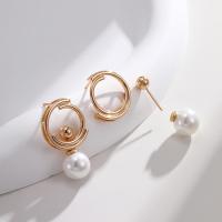 Zinc Alloy Stud Earring with Plastic Pearl 18K gold plated fashion jewelry & detachable & for woman nickel lead & cadmium free Sold By Pair