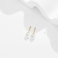 Boucle d'oreille dormeuse en alliage de zinc, avec perle de plastique, Plaqué d'or 24K, bijoux de mode & pour femme, protéger l'environnement, sans nickel, plomb et cadmium, 6mm, Vendu par paire