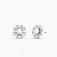 Tibetan Style Stud Earring, with Freshwater Pearl, Daisy, polished, fashion jewelry & for woman, nickel, lead & cadmium free, 11.5x11.5mm,5mm, Sold By Pair