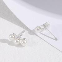 Tibetan Style Stud Earring, with Shell Pearl, fashion jewelry & for woman, nickel, lead & cadmium free, 6x13.5mm, Sold By Pair