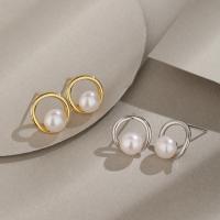 Zinc Alloy Stud Earring with Freshwater Pearl plated fashion jewelry & for woman nickel lead & cadmium free 11mm Sold By Pair