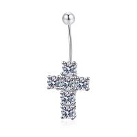 Brass Belly Ring   Cross fashion jewelry & micro pave cubic zirconia & for woman nickel lead & cadmium free 32*14mm 4mm Sold By Pair