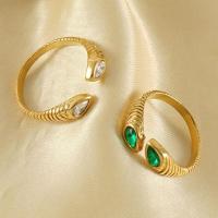 Zirkonia Edelstahl-Finger- Ring, 304 Edelstahl, 18K vergoldet, Modeschmuck & Micro pave Zirkonia & für Frau, goldfarben, 21x23mm, Größe:7, verkauft von PC