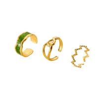 Enamel Stainless Steel Finger Ring 304 Stainless Steel plated Adjustable & three pieces & for woman golden Sold By Set