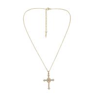 Cubic Zircon Micro Pave Brass Necklace, with 2.36inch extender chain, Cross, gold color plated, fashion jewelry & micro pave cubic zirconia & for woman, golden, nickel, lead & cadmium free, 39x24mm, Sold Per Approx 15.75 Inch Strand