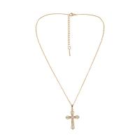 Cubic Zircon Micro Pave Brass Necklace, Cross, gold color plated, fashion jewelry & micro pave cubic zirconia & for woman, golden, nickel, lead & cadmium free, 37x21mm, Sold Per Approx 15.75 Inch Strand