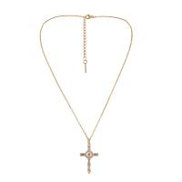 Cubic Zircon Micro Pave Brass Necklace, with Moonstone, Cross, gold color plated, fashion jewelry & micro pave cubic zirconia & for woman, golden, nickel, lead & cadmium free, 38x20mm, Sold Per Approx 14.96 Inch Strand