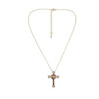 Brass Necklace, with 2.36inch extender chain, Cross, gold color plated, fashion jewelry & for woman & with rhinestone, golden, nickel, lead & cadmium free, 35x29mm, Length:Approx 15.75 Inch, Sold By PC