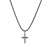 Stainless Steel Jewelry Necklace, 304 Stainless Steel, with Wax Cord, with 1.97inch extender chain, Cross, polished, fashion jewelry & for man, 27x15mm, Sold Per Approx 18.11 Inch Strand