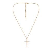 Brass Necklace, Cross, gold color plated, different styles for choice & for woman & with rhinestone, golden, nickel, lead & cadmium free, Sold Per Approx 14.96 Inch Strand