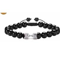Gemstone Bracelets Natural Stone with Zinc Alloy Barbell plated & adjustable & for man Length Approx 7-9.4 Inch Sold By PC