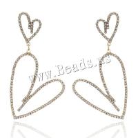 Zinc Alloy Drop Earrings Heart plated for woman & with rhinestone & hollow nickel lead & cadmium free Sold By Pair