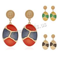 Tibetan Style Drop Earrings, Oval, gold color plated, for woman & enamel, more colors for choice, nickel, lead & cadmium free, 26x62mm, Sold By Pair