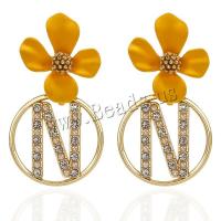 Tibetan Style Drop Earrings, Flower, gold color plated, for woman & with rhinestone, more colors for choice, nickel, lead & cadmium free, 20x40mm, Sold By Pair