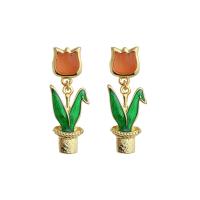 Brass Drop Earring, Tulip, gold color plated, fashion jewelry & for woman & enamel, more colors for choice, nickel, lead & cadmium free, 40mm, Sold By Pair