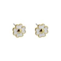 Brass Stud Earring, Four Leaf Clover, gold color plated, fashion jewelry & for woman & enamel, more colors for choice, nickel, lead & cadmium free, 9mm, Sold By Pair
