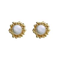 Brass Stud Earring, with Plastic Pearl, Flower, gold color plated, fashion jewelry & for woman, nickel, lead & cadmium free, 20mm, Sold By Pair