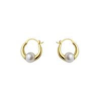 Brass Leverback Earring, with Plastic Pearl, Donut, gold color plated, fashion jewelry & for woman, nickel, lead & cadmium free, 15mm, Sold By Pair