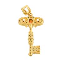 Cubic Zirconia Micro Pave Brass Pendant Key gold color plated fashion jewelry & DIY & micro pave cubic zirconia nickel lead & cadmium free Sold By PC