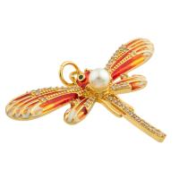 Cubic Zirconia Micro Pave Brass Pendant Dragonfly gold color plated fashion jewelry & DIY & micro pave cubic zirconia nickel lead & cadmium free Sold By PC