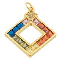 Cubic Zirconia Micro Pave Brass Pendant Square gold color plated fashion jewelry & DIY & micro pave cubic zirconia mixed colors nickel lead & cadmium free Sold By PC