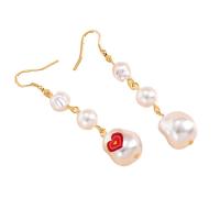 Tibetan Style Drop Earrings, with Plastic Pearl, gold color plated, fashion jewelry & for woman, mixed colors, nickel, lead & cadmium free, 16x72mm, Sold By Pair