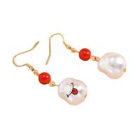 Tibetan Style Drop Earrings, with Plastic Pearl, gold color plated, fashion jewelry & for woman, mixed colors, nickel, lead & cadmium free, 16x54mm, Sold By Pair