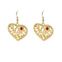 Tibetan Style Drop Earrings, Heart, gold color plated, fashion jewelry & DIY & micro pave cubic zirconia & hollow, mixed colors, nickel, lead & cadmium free, 30x45mm, Sold By Pair