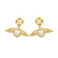 Zinklegierung Ohrringe, mit Kunststoff Perlen, Flügelform, goldfarben plattiert, Modeschmuck & für Frau, gemischte Farben, frei von Nickel, Blei & Kadmium, 31x37mm, verkauft von Paar