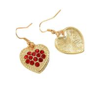 Tibetan Style Drop Earrings, Heart, gold color plated, fashion jewelry & micro pave cubic zirconia & for woman, mixed colors, nickel, lead & cadmium free, 21x40mm, Sold By Pair